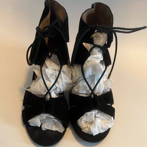 Black Suede Lace Up Wedge